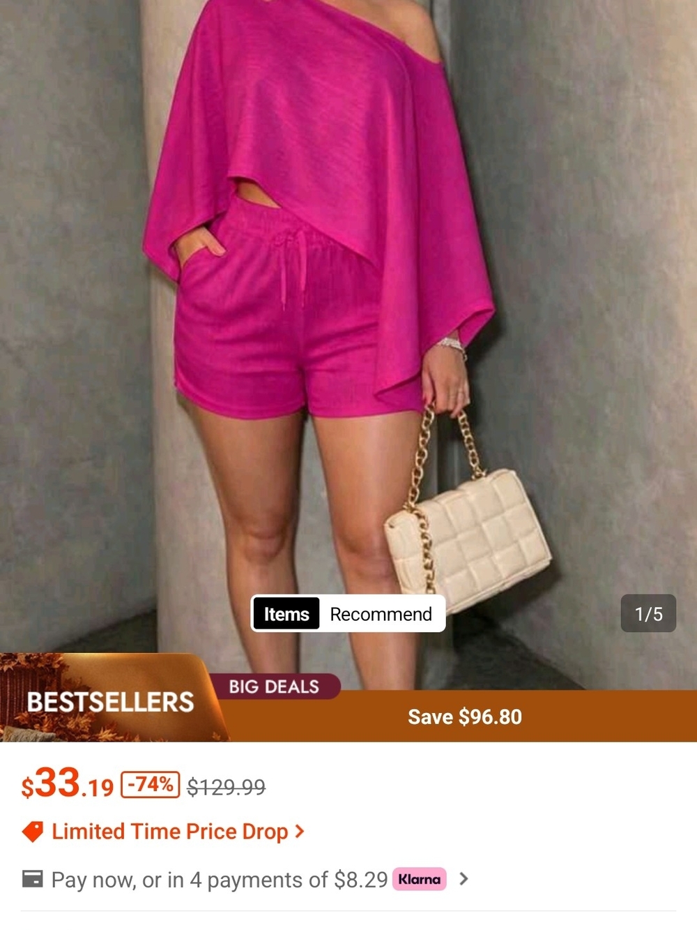 SHEIN Fuchsia Two-Piece Off-Shoulder Top and Shorts Set
